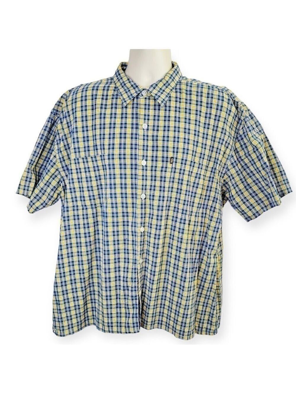 Pineapple Connection Blue Yellow‎ Plaid Camp Shirt Size L